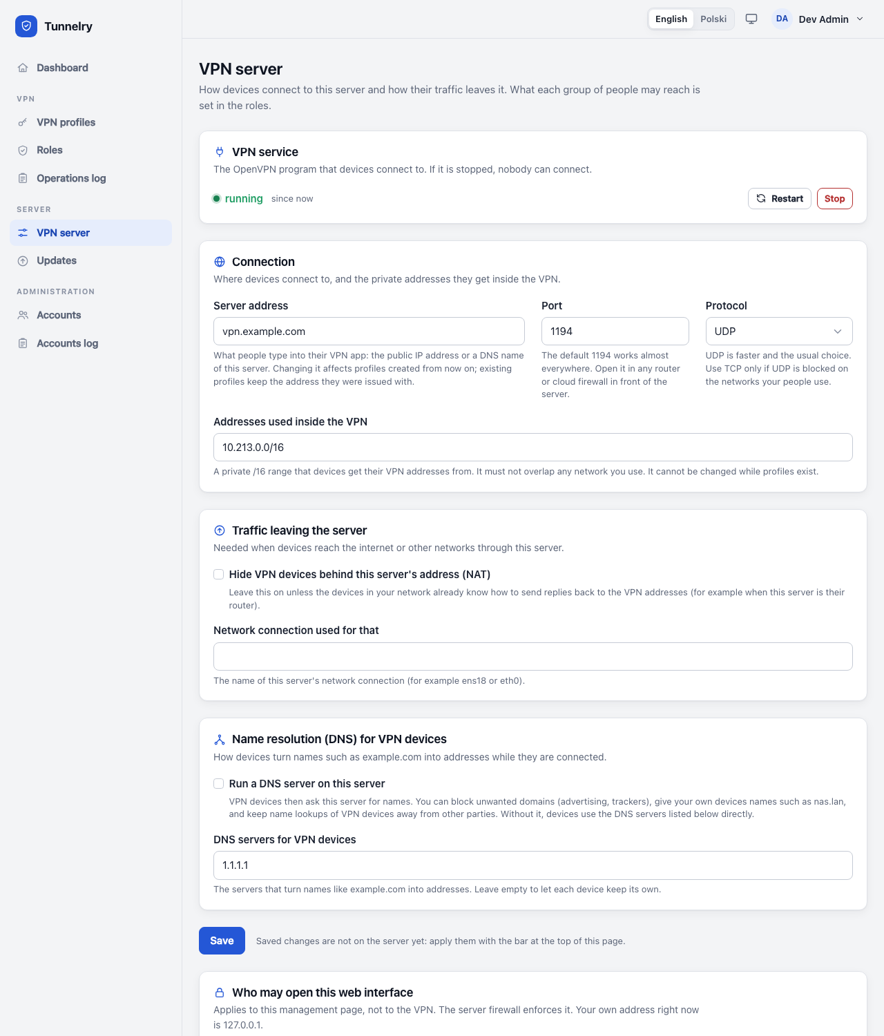 VPN server settings
