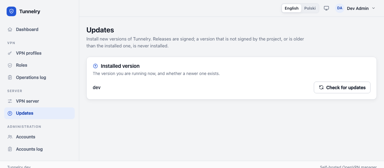 The Updates page